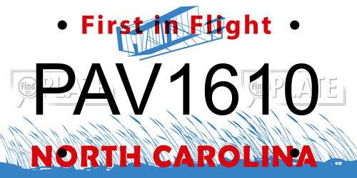 PAV1610 North Carolina License Plate