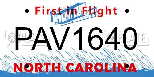 PAV1640 North Carolina License Plate