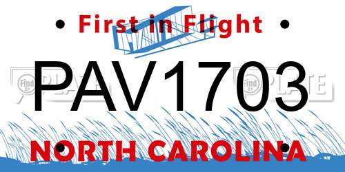 PAV1703 North Carolina License Plate