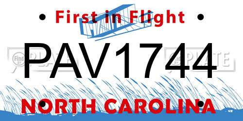 PAV1744 North Carolina License Plate