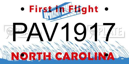 PAV1917 North Carolina License Plate