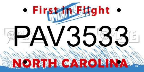 PAV3533 North Carolina License Plate