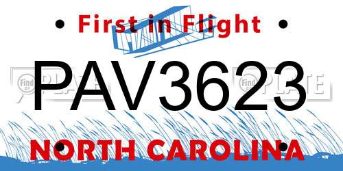 PAV3623 North Carolina License Plate