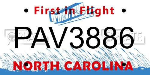 PAV3886 North Carolina License Plate