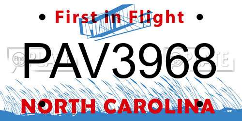 PAV3968 North Carolina License Plate