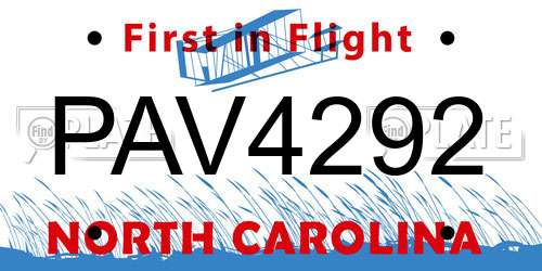 PAV4292 North Carolina License Plate