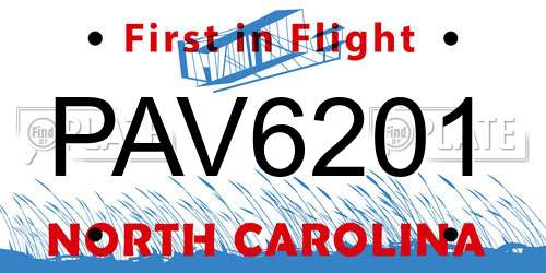 PAV6201 North Carolina License Plate
