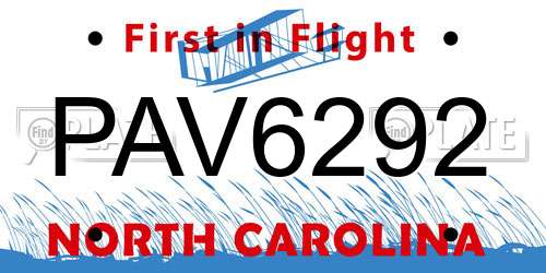 PAV6292 North Carolina License Plate