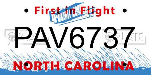 PAV6737 North Carolina License Plate