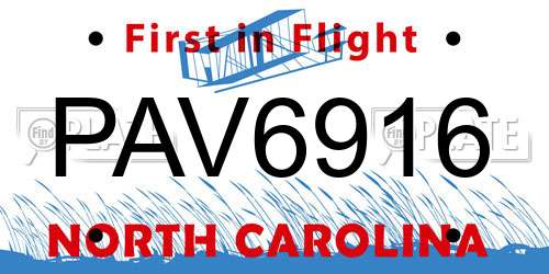 PAV6916 North Carolina License Plate