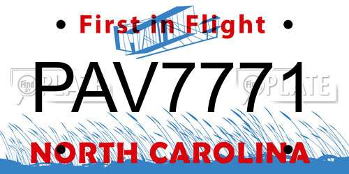 PAV7771 North Carolina License Plate