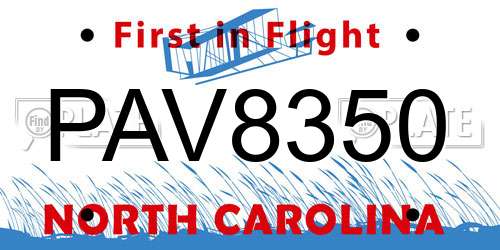 PAV8350 North Carolina License Plate