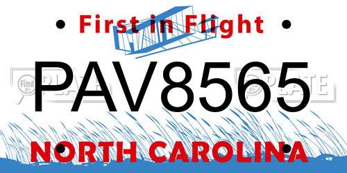 PAV8565 North Carolina License Plate
