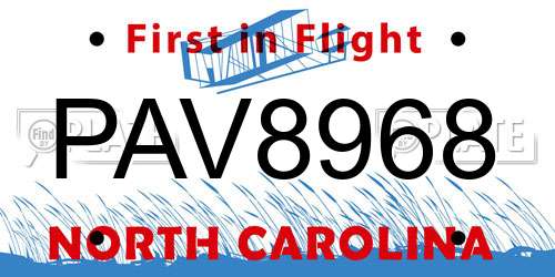 PAV8968 North Carolina License Plate