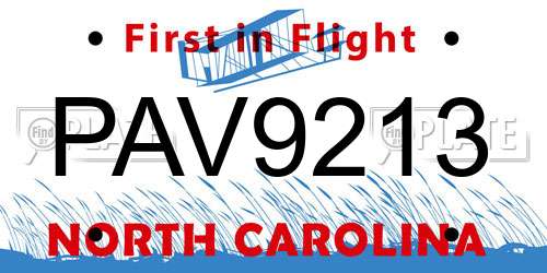 PAV9213 North Carolina License Plate
