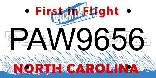 PAW9656 North Carolina License Plate