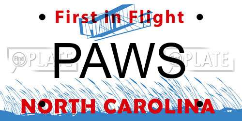 PAWS North Carolina License Plate