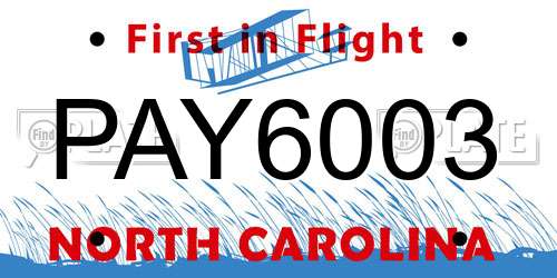PAY6003 North Carolina License Plate