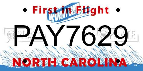 PAY7629 North Carolina License Plate