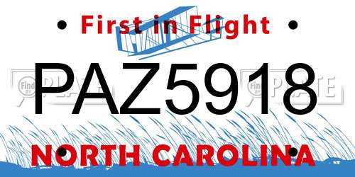 PAZ5918 North Carolina License Plate