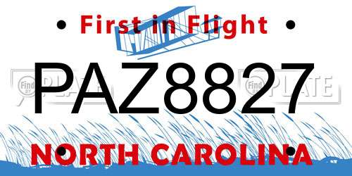 PAZ8827 North Carolina License Plate