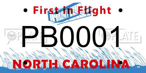 PB0001 North Carolina License Plate