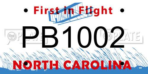 PB1002 North Carolina License Plate