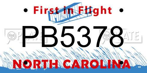 PB5378 North Carolina License Plate