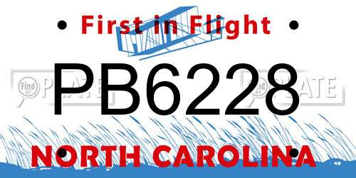 PB6228 North Carolina License Plate