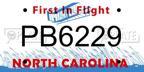 PB6229 North Carolina License Plate