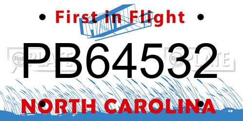 PB64532 North Carolina License Plate