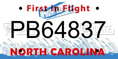PB64837 North Carolina License Plate