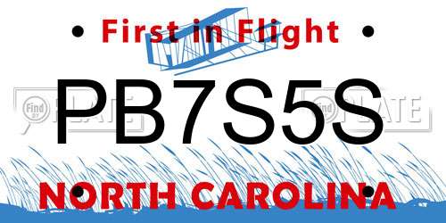 PB7S5S North Carolina License Plate