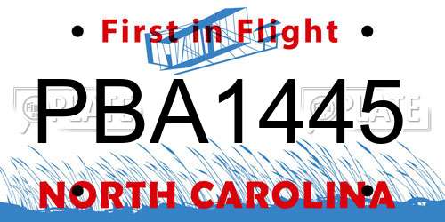 PBA1445 North Carolina License Plate