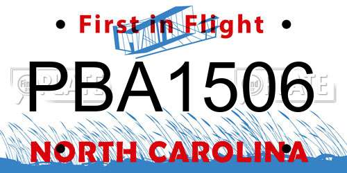 PBA1506 North Carolina License Plate