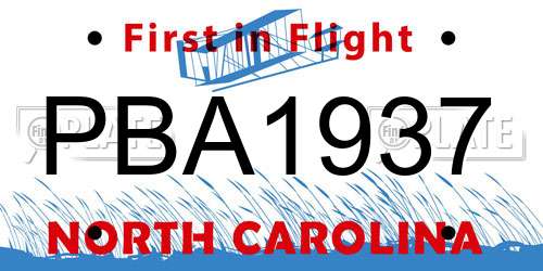 PBA1937 North Carolina License Plate