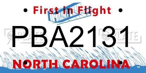 PBA2131 North Carolina License Plate