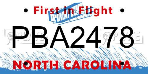 PBA2478 North Carolina License Plate