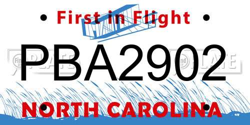 PBA2902 North Carolina License Plate