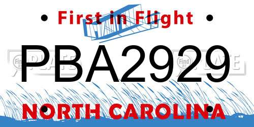 PBA2929 North Carolina License Plate