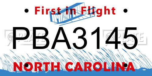 PBA3145 North Carolina License Plate