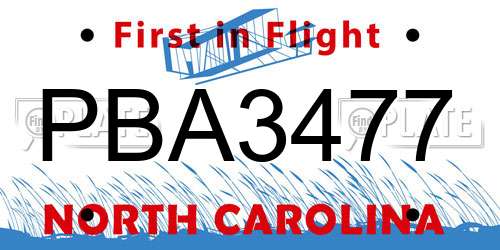 PBA3477 North Carolina License Plate