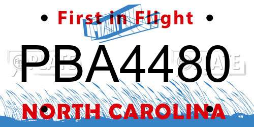 PBA4480 North Carolina License Plate
