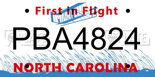PBA4824 North Carolina License Plate