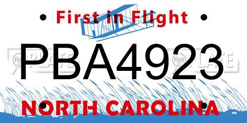 PBA4923 North Carolina License Plate