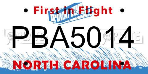 PBA5014 North Carolina License Plate