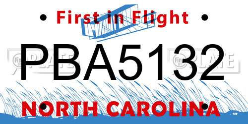 PBA5132 North Carolina License Plate