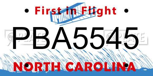PBA5545 North Carolina License Plate