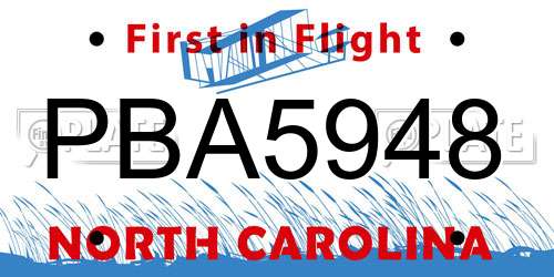 PBA5948 North Carolina License Plate