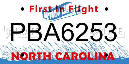 PBA6253 North Carolina License Plate